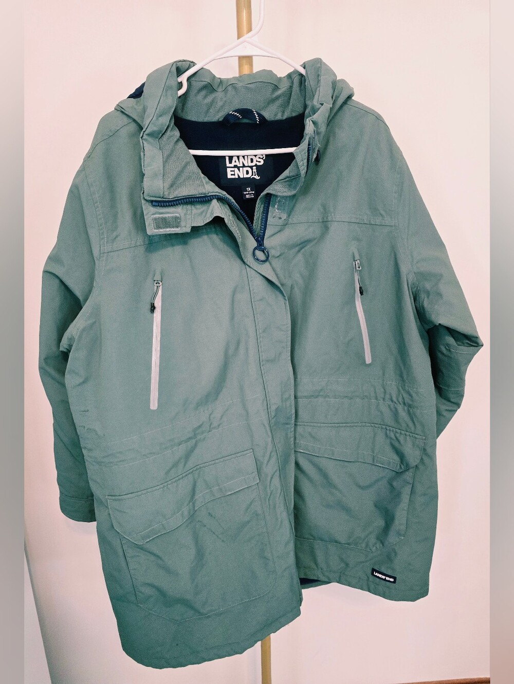 Lands' End Squall Waterproof Insulated Hooded Parka Coat Windproof Sage Green - Picture 2 of 9